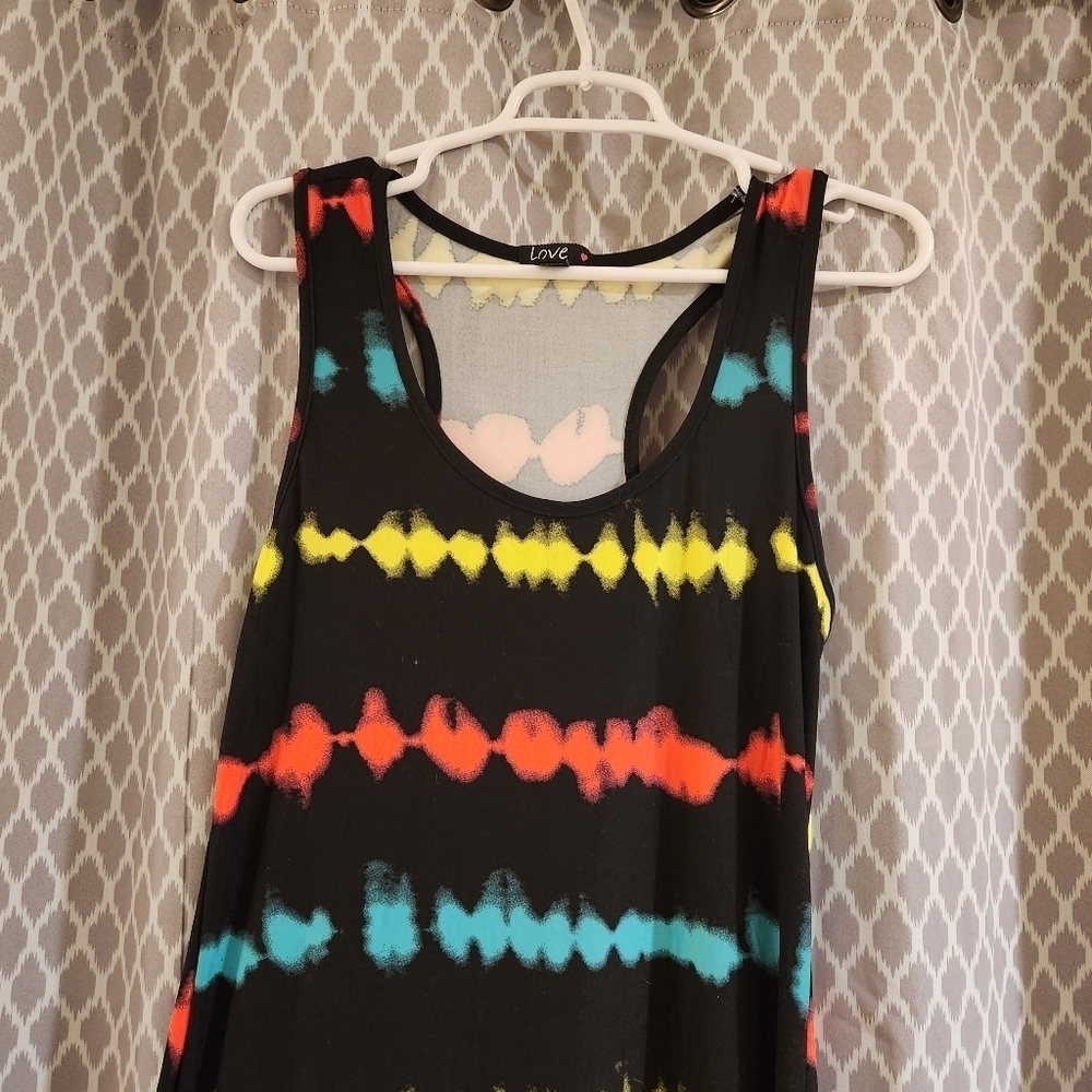 LOVE Black Tie Dye Striped Sleeveless Bodycon Slitted Racerback Maxi Dress XL - Picture 8 of 12